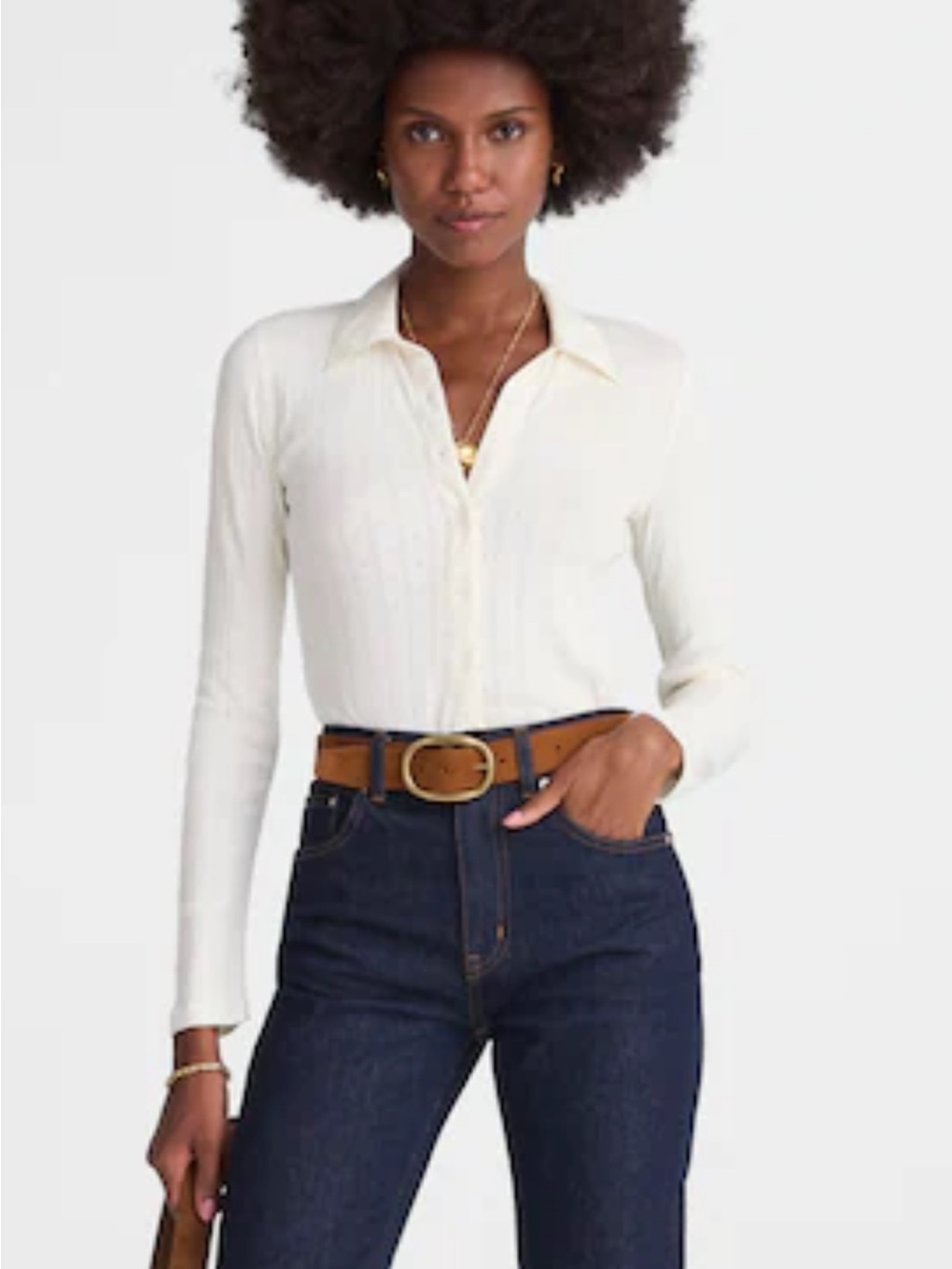 Madewell White Eyelet Button-Down Shirt — Size S